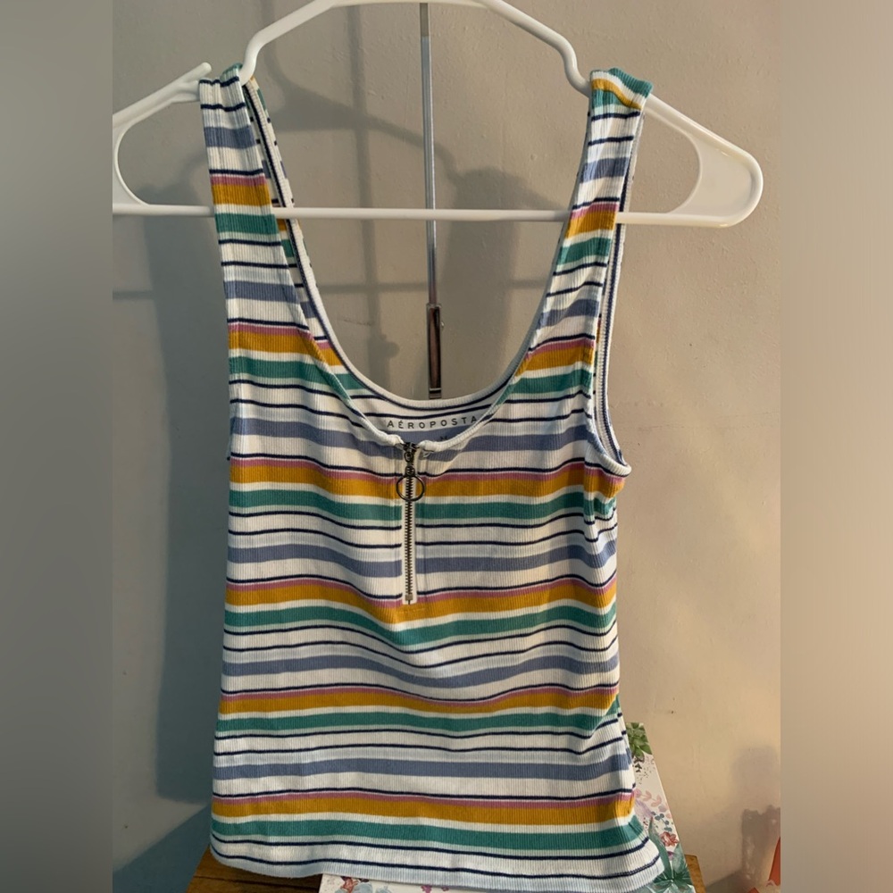 Aeropostale Striped Zip-Front Bodycon Tank Size Medium